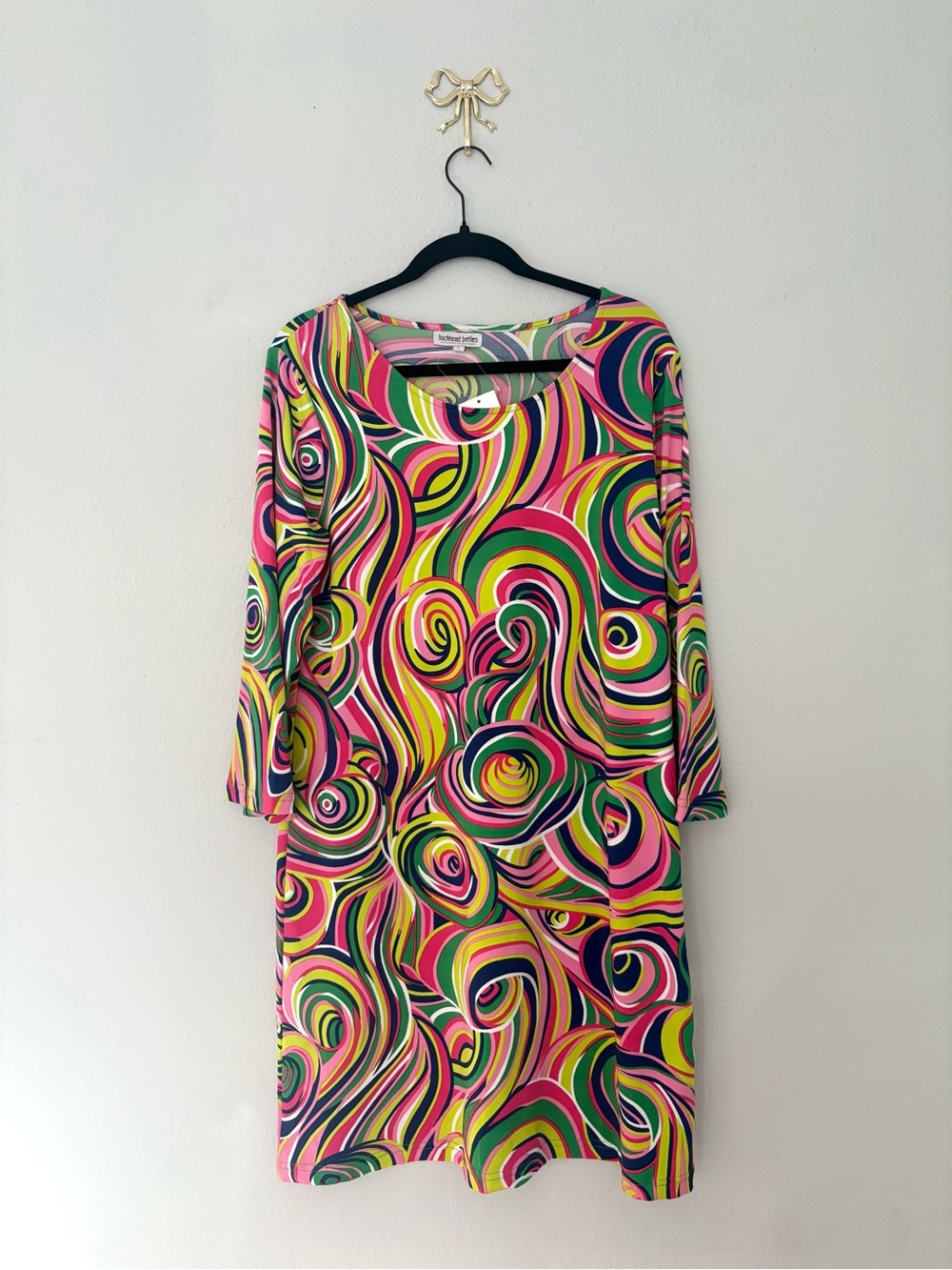 Swirl-Print Long Sleeve Shift Dress - Pink Multi